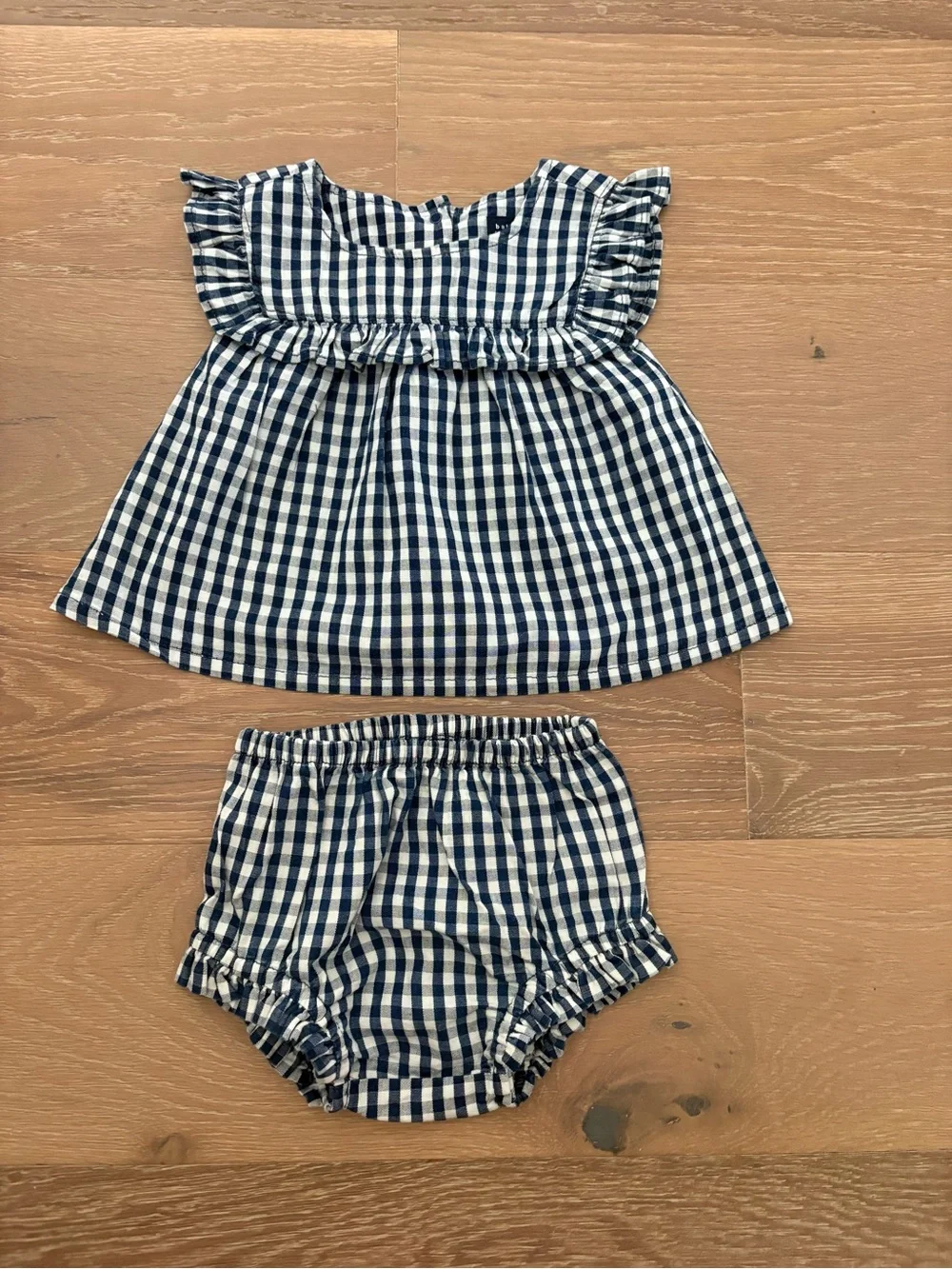 NWT Navy and White Gingham Baby Dress & Bloomer Set; 12-18 months